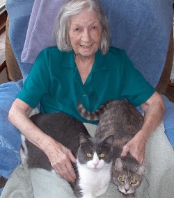 Edith Collins age 92 with Angel Cats, Happy and Cricket.
